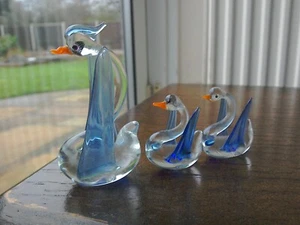 Murano Glass Swan & Signets Antigue - Picture 1 of 4