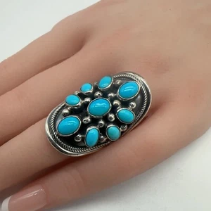 Paul Livingston Navajo Native Sterling Turquoise Size-8.75 Ring 14.8g #bea - Picture 1 of 12