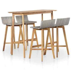 Bar Set Brown and light gray Solid Acacia Wood, PE Rattan Medium vidaXL - Picture 1 of 8