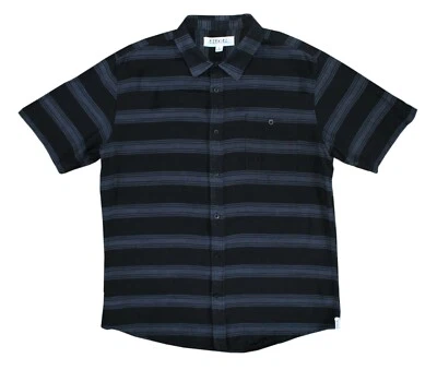 Men's Ezekiel Black / Gray Striped Button-Up Short Sleeve Shirt Size Large  - Image 1 of 2
