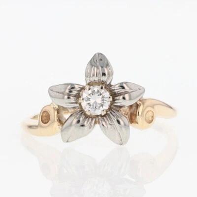 .17ct Round Diamond Solitaire Flower Ring 14k & 18k Multi-Tone Gold Size 6.25 - Image 1 of 4