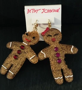 Authentische Betsey Johnson Ohrringe: glitzernde Lebkuchenkekse, Strass Neu mit Etikett - Bild 1 von 10