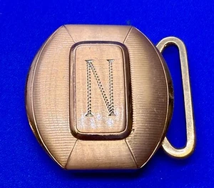 Art Deco Letter Initial N Monogram Gold Plated Vintage Pioneer Belt Buckle - Picture 1 of 17