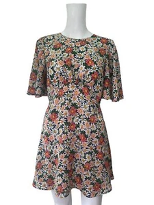 TOP SHOP Petite Dress Size Small 10 Peach Floral Daisy Key Hole Womens EU38 - Picture 1 of 10