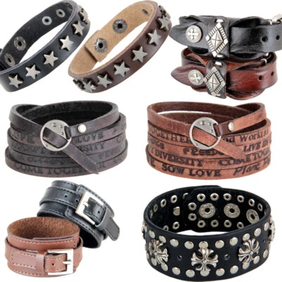 Nuevo Brazalete Brazalete Brazalete Brazalete Ajustable Punk Cuero Trenzado Hombres Mujeres EE. UU. Foto 1 de 4