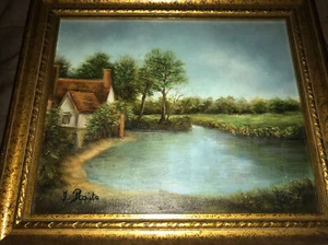 Antico - Lago - Paesaggio Plein Air - Dipinto Olio - Tela - Firmato - Arte - Foto 1 di 8