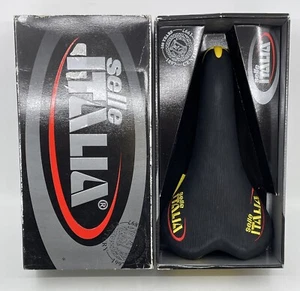 NOS VINTAGE 1999 Selle Italia Turbomatic 3 Black Leather Manganese Rail Saddle - Picture 1 of 10