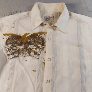 Point Zero Men’s Shirt Size Small Gothic Cowboy Pearl Snap White Shirt w/ Skulls - Picture 1 of 11