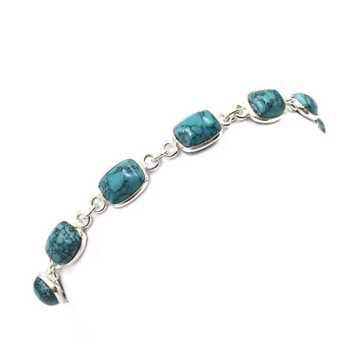 Bracciale in argento 925 18,5 - 17,0 cm turchese vero gioiello uomo donna ste... - Immagine 1 di 4