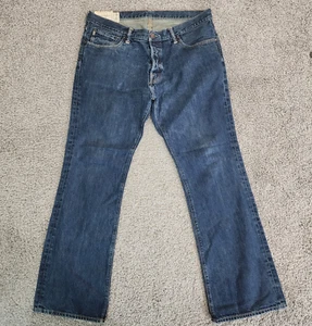 Abercrombie Fitch Jeans Mens 36 Blue Baxter Low Rise Slim Boot Cut Button Fly - Picture 1 of 15