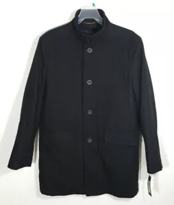 Kenneth Cole Men Size Medium Front Button Pea Coat Jacket Black Wool Blend NEW - Picture 1 of 8