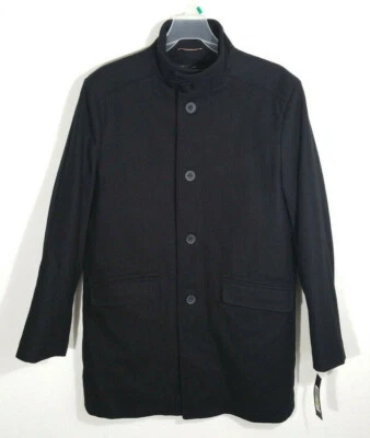 Kenneth Cole Hombres Talla Mediana Frontal Botón Guisante Abrigo Chaqueta Negro Mezcla Lana NUEVO Foto 1 de 4