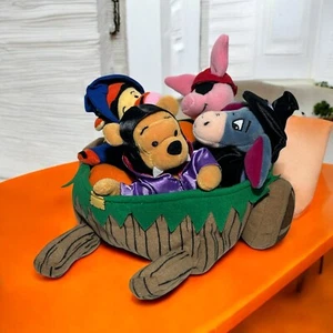 Disney Halloween Winnie The Pooh Wheelbarrow Mini Bean Bag Plush Set Retired - Picture 1 of 7
