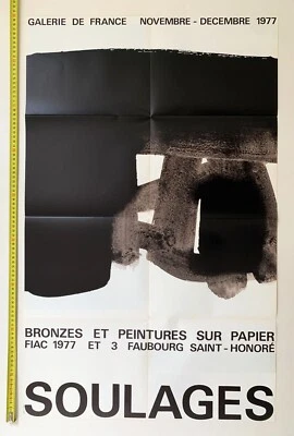 Pierre Soulages - Bronzes et Peintures, Galerie de France 1977 vintage poster - Photo 1/4