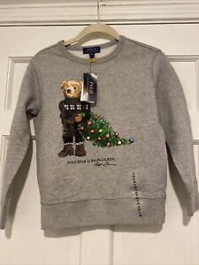 Polo Ralph Lauren Boys Christmas Tree Bear Sweatshirt in Grey Size S/P (8) NWT