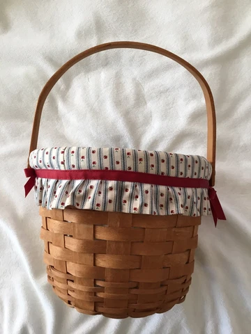 Longaberger 6-1/2” Round Swing Handle Basket with Fabric Liner 1993 Cover