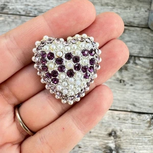 Broche corazón perla imitación joyería vintage broche corazón prendedor - Imagen 1 de 6