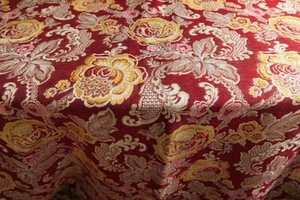GORGEOUS VINTAGE SILK BROCADE CURTAIN FLORAL RED 92x44" - Picture 1 of 6