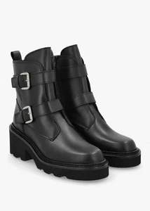 ALPE Arose Stiefeletten schwarz Leder doppelte Schnalle Größe EU 40 Made in Spain - Bild 1 von 5