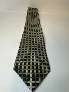 Cravatta uomo Birmania Bibas seta 58” oro navy motivo geometrico quadri - Foto 1 di 6