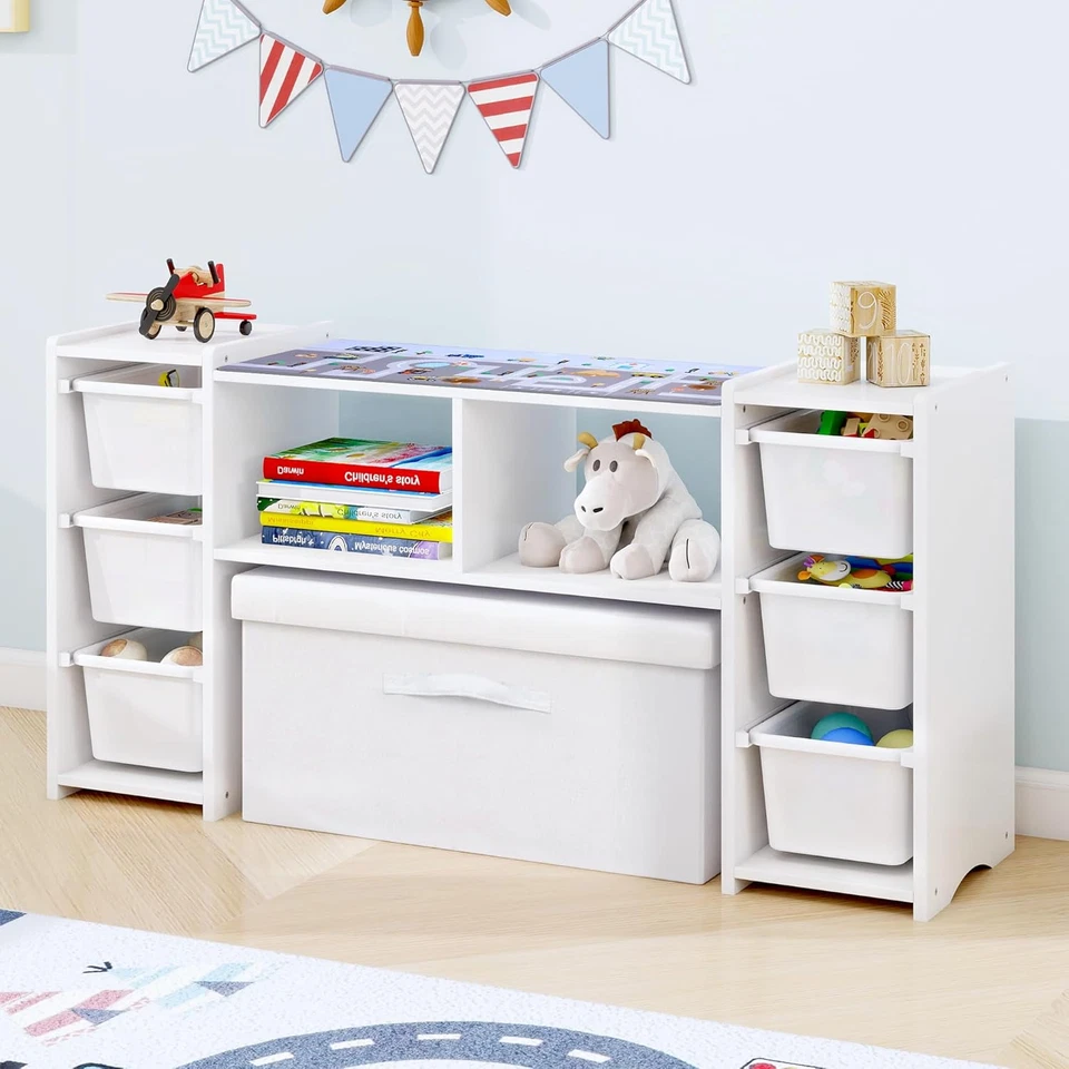 Estante organizador de almacenamiento de juguetes para niños - 100 % madera maciza, gabinete de almacenamiento para niños con Foto 1 de 4