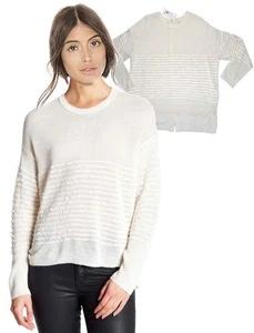 Nwt INHABIT Womens Small Ivory CREW NECK STITCHED RUFFLE STRIPE SWEATER msrp$330 - Picture 1 of 4
