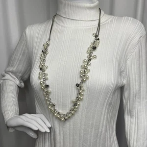 Vera Wang silver tone necklace signed costume jewelry smoky gray beads pearl - Picture 1 of 13