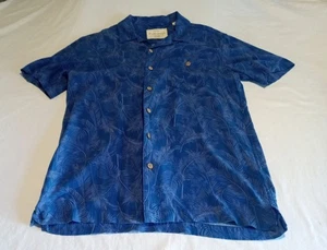 Weatherproof Button Up Shirt Mens M Blue Short Sleeve Vintage Hawaiian Rayon - Picture 1 of 7