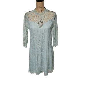 Umgee green floral lace overlay sweetheart neckline mini dress size medium new - Picture 1 of 7