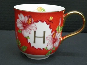 Anthropologie Lou Rota Natur Tisch Monogramm Tasse Buchstabe "H" Hibiskus - Bild 1 von 7