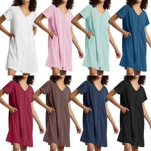 SIORO Para mujeres Batas con Cremallera Tejido Gofre Manga Corta Abrigo para Dormir Ropa de Salón - Imagen 1 de 77
