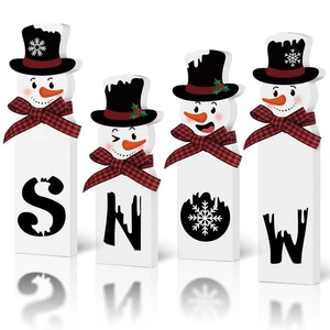 Muñeco de Nieve Navidad Decoraciones Interior, Madera Muñeco de Nieve Bloque Feliz Navidad Si... - Imagen 1 de 7