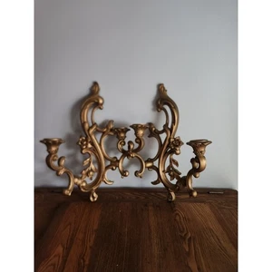 Coppia Vintage Freccette # 3931 Hollywood MCM Ornato Oro Applique da Parete Portacandele - Foto 1 di 3