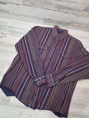 Camisa Botón BRUSHPOPPER VINTAGE Wrangler PÚRPURA ROJO AMARILLO BLANCO RAYAS AÑOS 90 L Foto 1 de 4