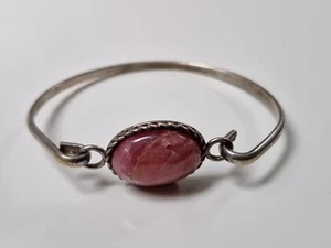 Natural Pink Rhodochrosite Quartz Crystal Bangle 900 Silver Artesania Argentina - Picture 1 of 9