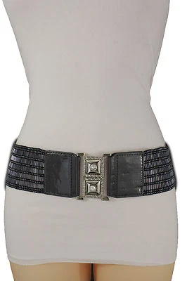 Women Navy Blue Elastic Beads Waistband Fashion Belt Hip Waist Timeless S M L - Image 1 of 4
