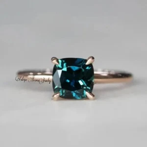 Lab Created   Teal Blue Green Sapphire Ring, Engagement Ring, Solitaire Sapphire - Picture 1 of 2