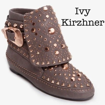 Ivy Kirzhner Gris Adobee Asfalto Botines Cuero Dorado Tachonado Mocasín Botas 7.5 Foto 1 de 4
