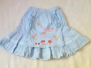 LN ROOM SEVEN Blue "Sherry" Apron Skirt 104 4 Fairy Toadstools Floral Embroidery - Picture 1 of 5