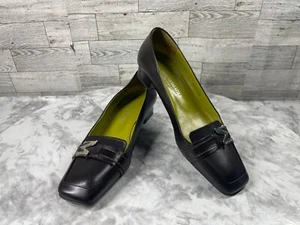 Bruno Magli Kitten Heels Women 7.5B Shoes Black Leather Slip On Square Toe Pumps - Picture 1 of 20