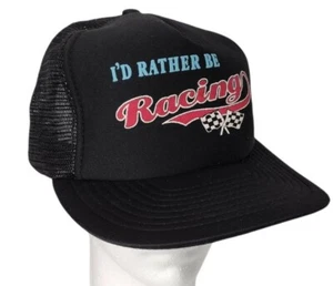 Vtg Speedway I'd Rather Be Racing Black Snapback Trucker Hat Cap Drag Stock Car - Picture 1 of 10