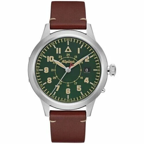 Alpina Startimer 42mm Silver Case Brown Leather Band - (AL525KBG4SH6)