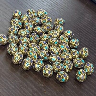 Turquoise Lapis Brass 46 Beads Tibetan Nepalese Ethnic Tribal Wholesale BD101a - Image 1 of 4
