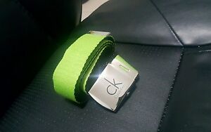 New  Calvin Klein Men's lime green Cotton Adjustable Casual Belt Size 42-45''