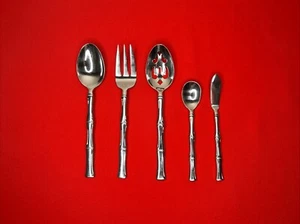 Cambridge Mambosa Bamboo Serving Pieces Stainless Flatware Silverware Set Of 5 - Picture 1 of 19