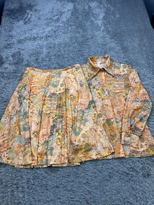 Vintage Lucky Tops Rock Anzug Damen große Knopfleiste XL Plissee A-Linie geometrische Kunst - Bild 1 von 15