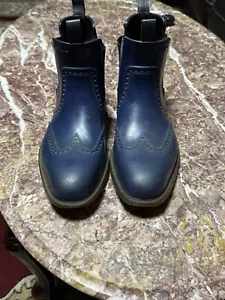 Salvatore Ferragamo Azul Boston Brogue Chelsea Botas de Lluvia Talla 10 EU/11 EE. UU. - Imagen 1 de 15