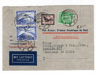 GERMANY 1933 airmail to Chile amazing franking Zeppelin 2rm - Image 1 of 2