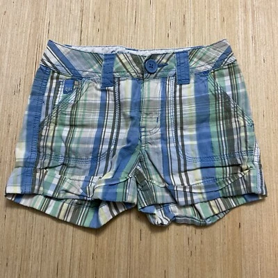 Pantalones Cortos Justice Niñas Talla 8 Ajustados Enrollables Oliva/Azul Claro/Blanco Cuadros Brillo Foto 1 de 3