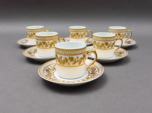 Vista Alegre Portugal Anna White & Gold Porcelain Espresso Cup Saucer Set Of 6 - Picture 1 of 10